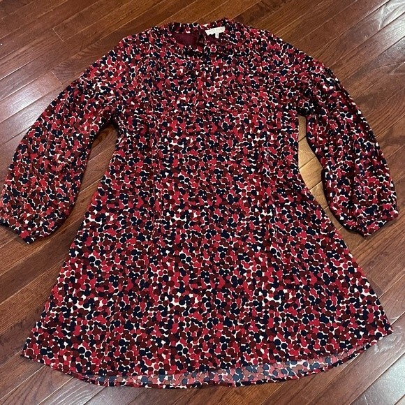 Hayden long sleeve tie neck navy red and white dot print shift dress size large - Picture 3 of 5